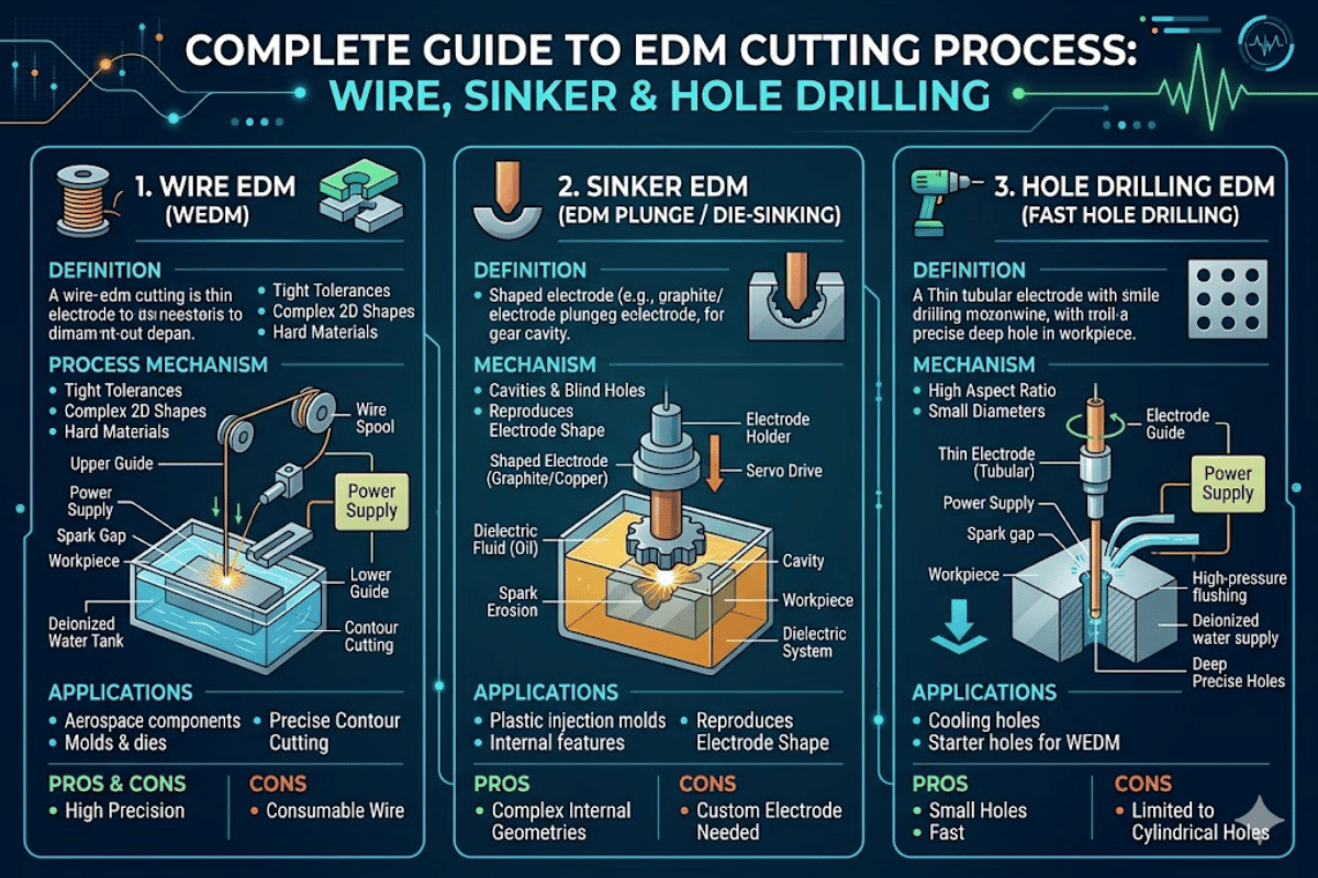 EDM Cutting Process Guide complet de forage de fils, d'évier et de trous EDM