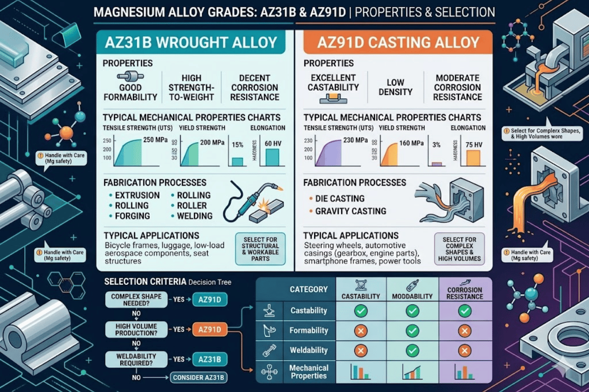 Magnesio Lega Gradi AZ31B, AZ91D Proprietà & Selezione