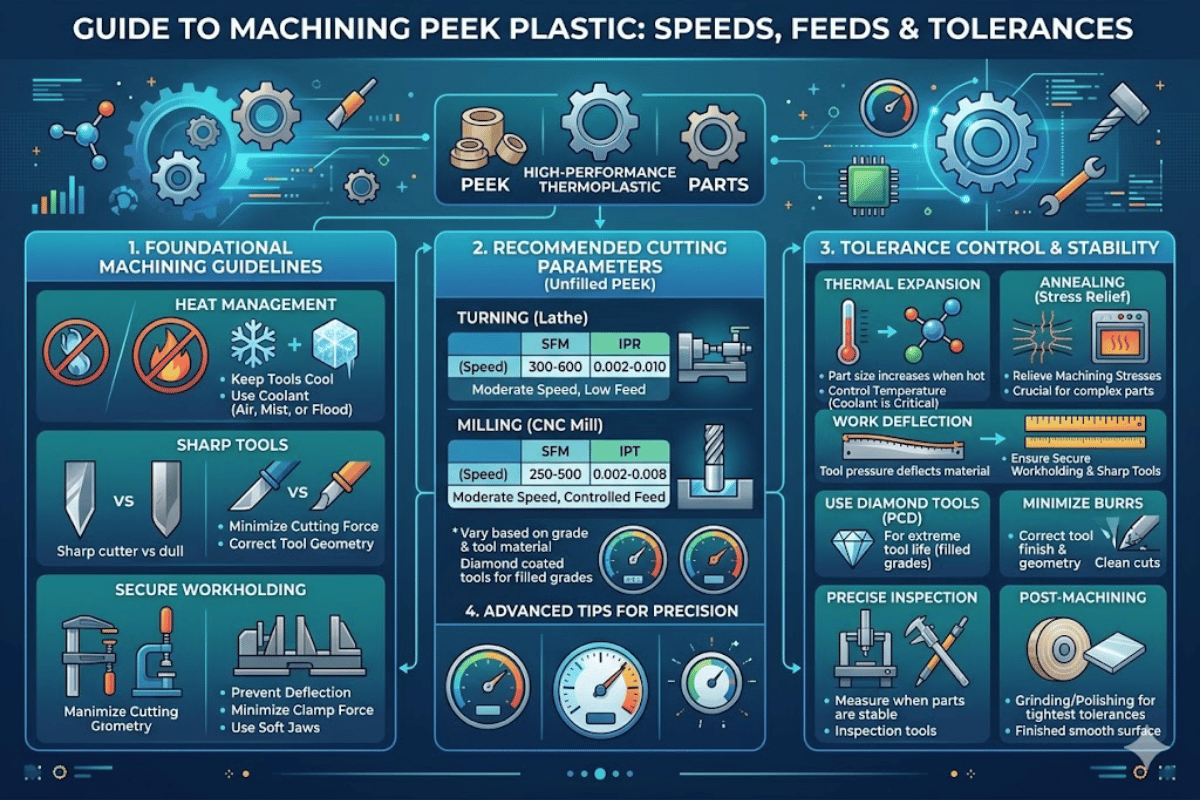 Como usinar velocidades, feeds e tolerâncias de plástico PEEK