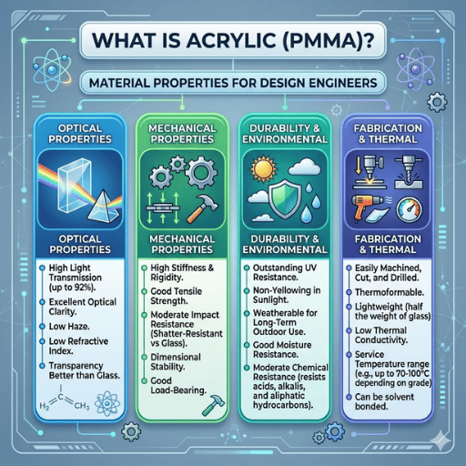 Quelles sont les propriétés des matériaux acryliques (PMMA) pour les ingénieurs de conception