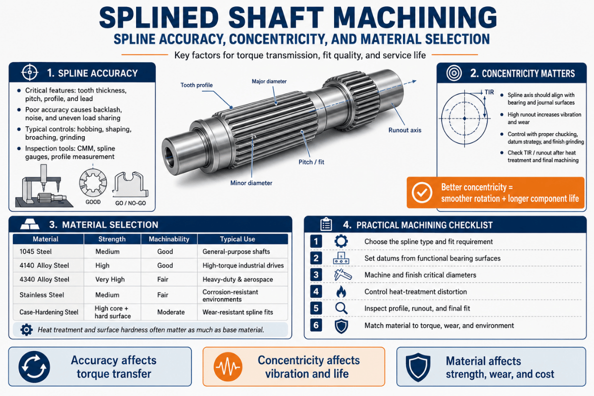 Splined Shaft Machining: Spline Accuracy, Concentricity, and Material Selection