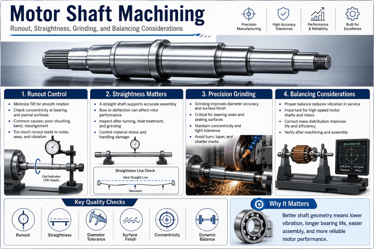 Motor Shaft Machining: Runout, Straightness, Grinding, and Balancing Considerations