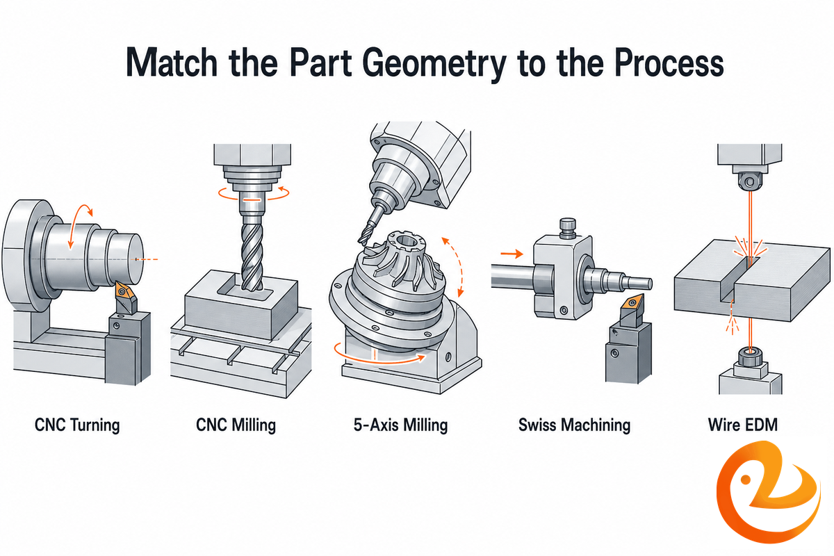 The Core CNC Metal Processes: Milling, Turning, Swiss, 5-Axis & Wire EDM — Le Creator