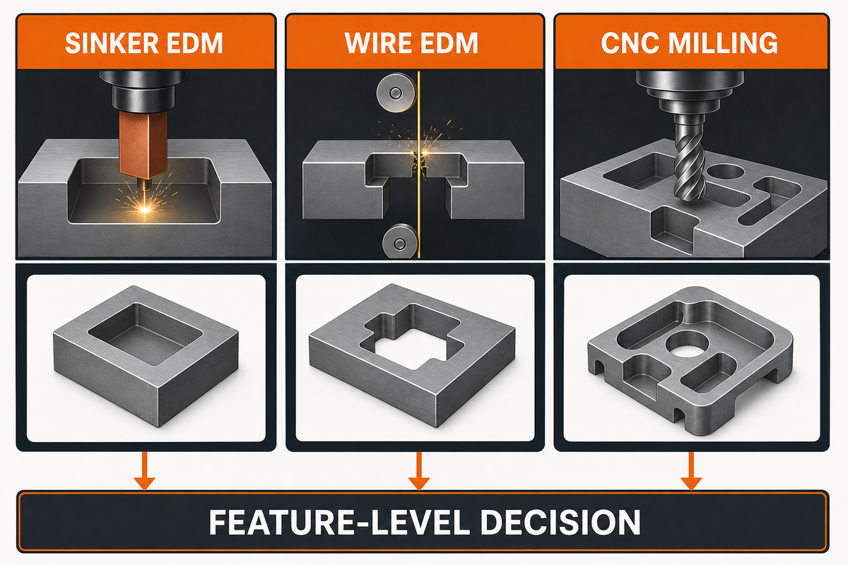 Sinker EDM vs Wire EDM vs CNC Milling